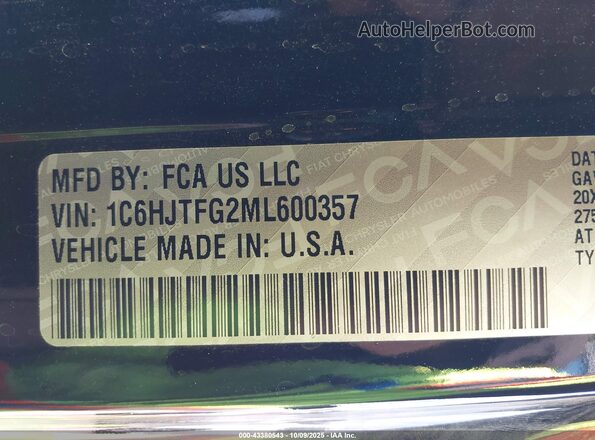 1C6HJTFG2ML600357 2021 JEEP GLADIATOR Black Շարժիչի բաժամունքի տեսք