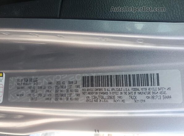 1C6HJTFG6LL129635 2020 JEEP GLADIATOR Gray Вид підкапотного простору