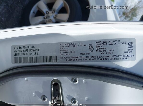 1C6RR6FT1MS520999 2021 RAM 1500 CLASSIC Белый Вид подкапотного пространства