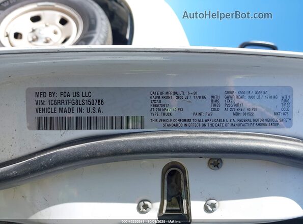 1C6RR7FG8LS150786 2020 RAM 1500 CLASSIC White Engine compartment view