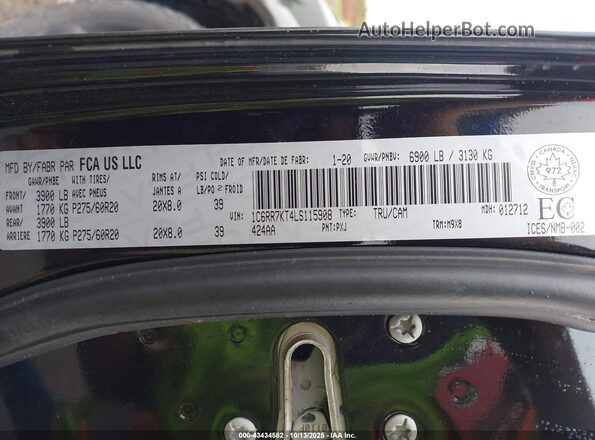 1C6RR7KT4LS115908 2020 RAM 1500 CLASSIC Black Вид підкапотного простору