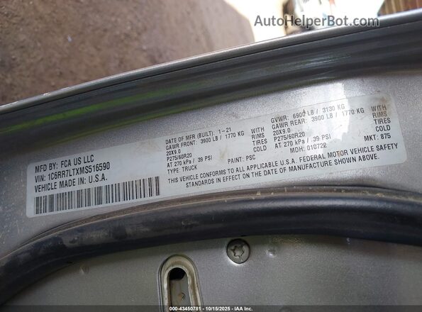 1C6RR7LTXMS516590 2021 RAM 1500 CLASSIC Gray Engine compartment view