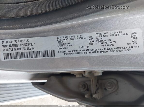 1C6RREFT2LN354337 2020 RAM 1500 Silver ძრავის განყოფილების ხედი