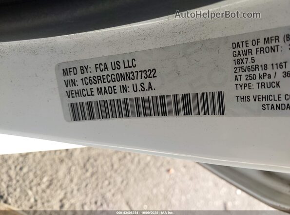 1C6SRECG0NN377322 2022 RAM 1500 Белый Вид подкапотного пространства