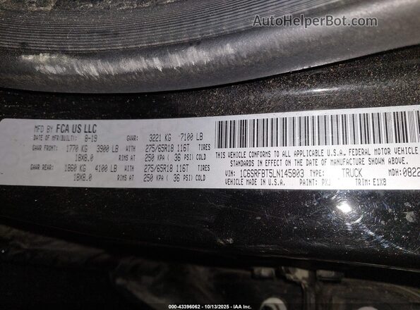 1C6SRFBT5LN145803 2020 RAM 1500 Black Engine compartment view