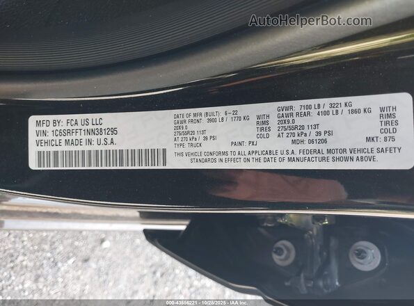 1C6SRFFT1NN381295 2022 RAM 1500 Черный 