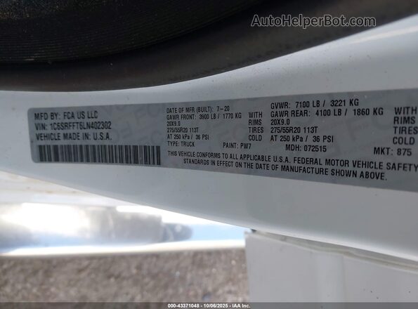 1C6SRFFT6LN402302 2020 RAM 1500 White ძრავის განყოფილების ხედი