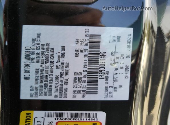 1FA6P8CF0L5114842 2020 FORD MUSTANG Black VIN կոդի պիտակի տեսք