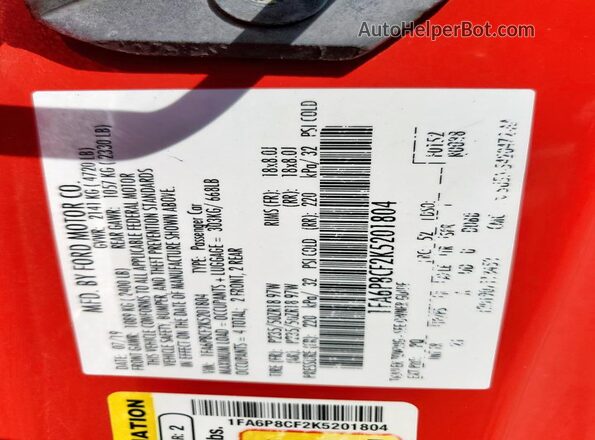 1FA6P8CF2K5201804 2019 FORD MUSTANG Red Engine compartment view