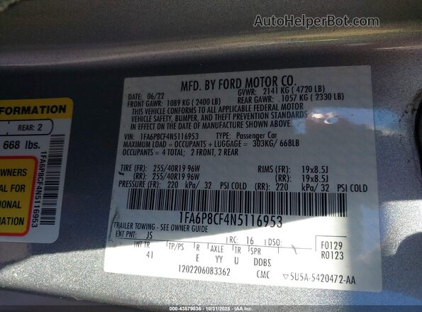1FA6P8CF4N5116953 2022 FORD MUSTANG Silver Widok komory silnika