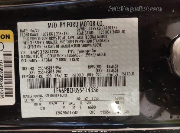 1FA6P8CF8S5414336 2025 FORD MUSTANG Black 