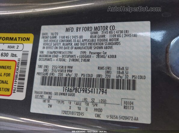 1FA6P8CF9R5411794 2024 FORD MUSTANG Gray Widok komory silnika