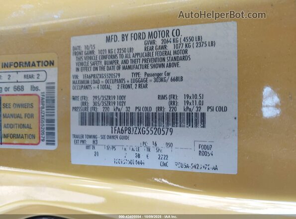 1FA6P8JZXG5520579 2016 FORD SHELBY Желтый 