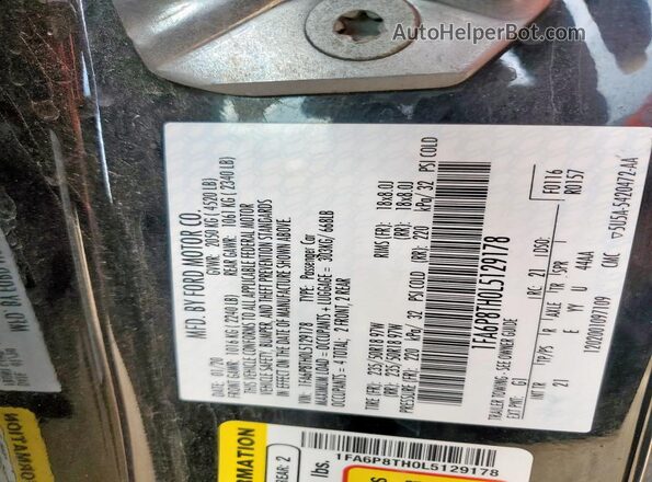 1FA6P8TH0L5129178 2020 FORD MUSTANG Black ძრავის განყოფილების ხედი