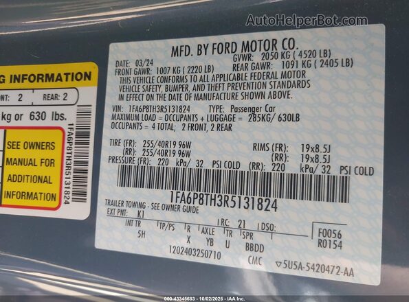 1FA6P8TH3R5131824 2024 FORD MUSTANG Light Blue Engine compartment view