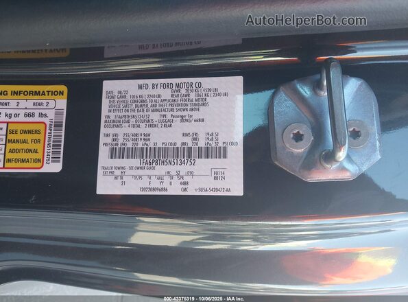 1FA6P8TH5N5134752 2022 FORD MUSTANG Black Widok komory silnika