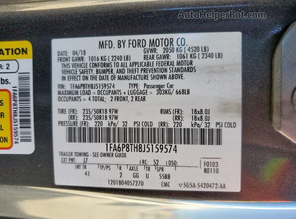 1FA6P8TH8J5159574 2018 FORD MUSTANG Gray 