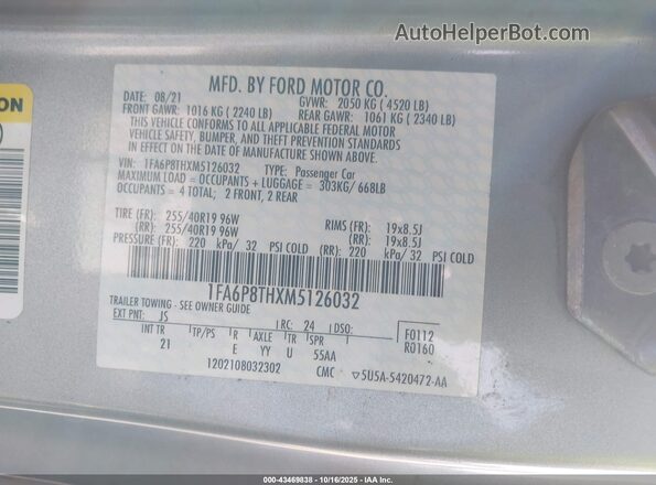 1FA6P8THXM5126032 2021 FORD MUSTANG Silver Widok komory silnika