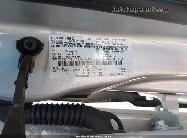 1FADP3F27HL267935 2017 FORD FOCUS Silver Widok komory silnika