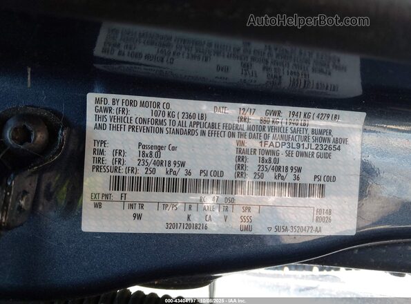1FADP3L91JL232654 2018 FORD FOCUS ST Синий Вид подкапотного пространства