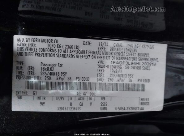 1FADP3L94HL203918 2017 FORD FOCUS ST Черный Вид подкапотного пространства