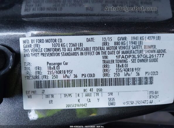 1FADP3L97GL261777 2016 FORD FOCUS ST Gray Вид підкапотного простору