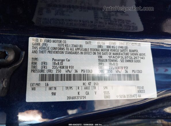 1FADP3L97GL267143 2016 FORD FOCUS ST Blue Вид підкапотного простору