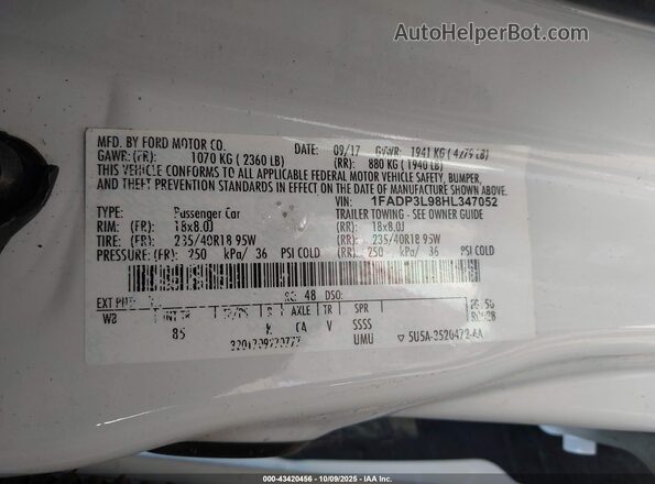 1FADP3L98HL347052 2017 FORD FOCUS ST White ძრავის განყოფილების ხედი