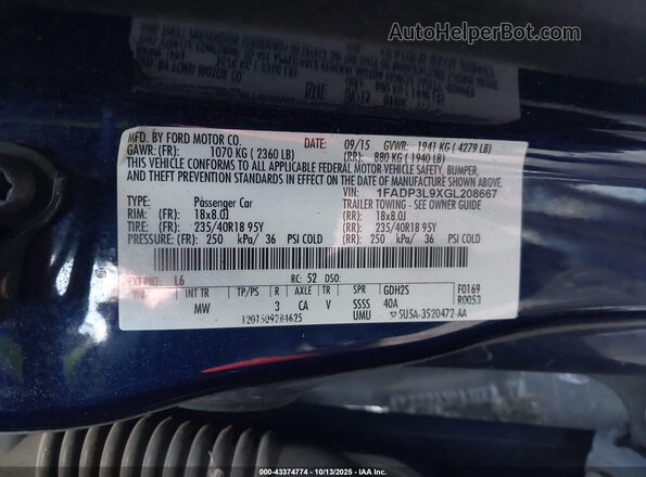 1FADP3L9XGL208667 2016 FORD FOCUS ST Blue Widok komory silnika