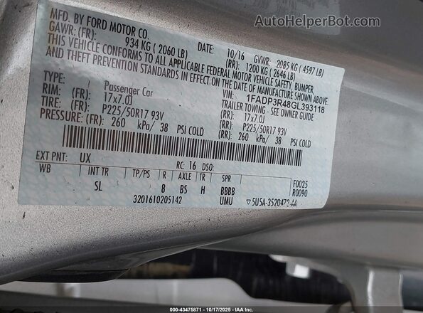 1FADP3R48GL393118 2016 FORD FOCUS ELECTRIC Серебряный Вид подкапотного пространства