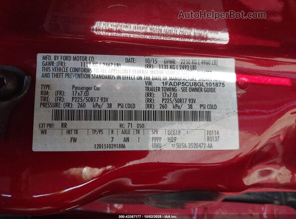1FADP5CU8GL101875 2016 FORD C-MAX ENERGI Red Вид підкапотного простору