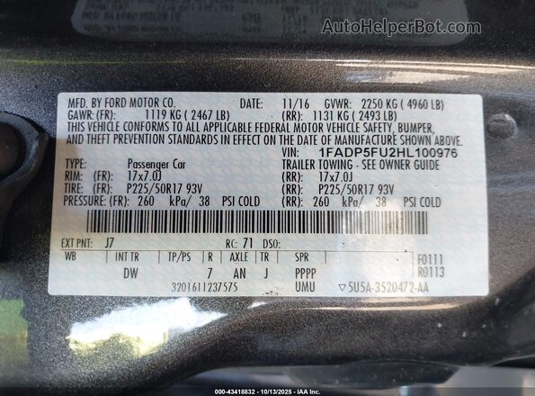 1FADP5FU2HL100976 2017 FORD C-MAX ENERGI Gray Вид підкапотного простору