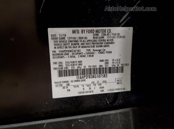1FAHP2F83KG107583 2019 FORD TAURUS Черный Вид подкапотного пространства