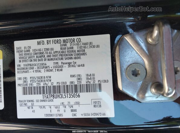 1FATP8UH3L5135056 2020 FORD MUSTANG Black Շարժիչի բաժամունքի տեսք