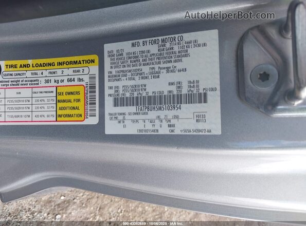 1FATP8UH5M5103954 2021 FORD MUSTANG Silver Vista del compartimento del motor