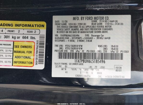 1FATP8UH6L5185496 2020 FORD MUSTANG Black ძრავის განყოფილების ხედი