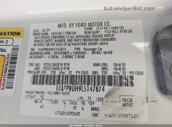 1FATP8UH9L5147874 2020 FORD MUSTANG White Engine compartment view