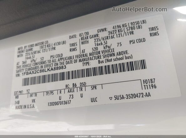 1FBAX2C86LKA88983 2020 FORD PASSENGER Белый Вид подкапотного пространства
