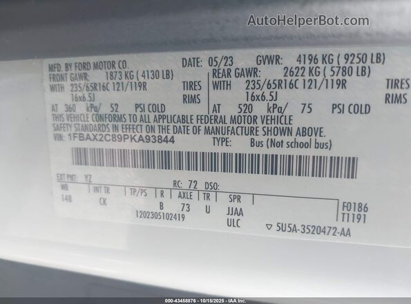 1FBAX2C89PKA93844 2023 FORD PASSENGER White Շարժիչի բաժամունքի տեսք