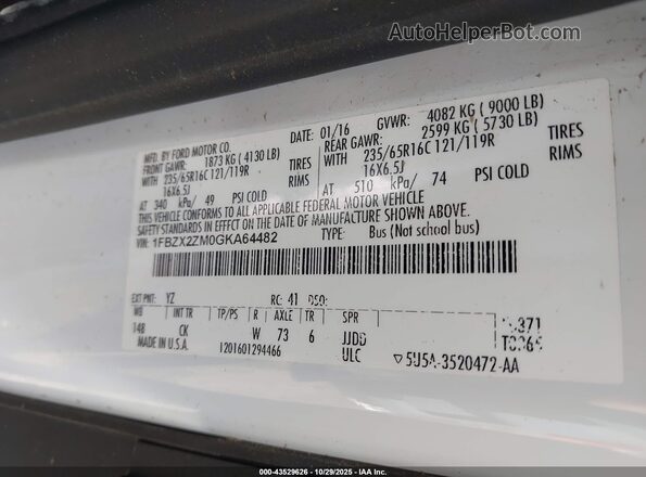 1FBZX2ZM0GKA64482 2016 FORD TRANSIT-350 White Engine compartment view
