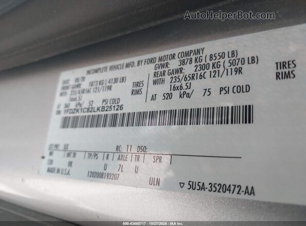 1FDZK1C82LKB25126 2020 FORD PASSENGER Gray Engine compartment view