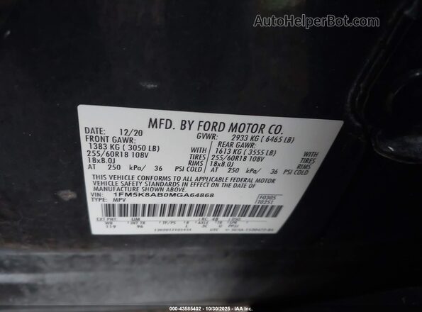 1FM5K8AB0MGA64868 2021 FORD POLICE INTERCEPTOR Black Widok komory silnika