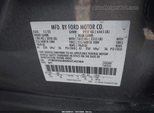 1FM5K8AB6NGC42364 2022 FORD POLICE INTERCEPTOR Gray Widok komory silnika
