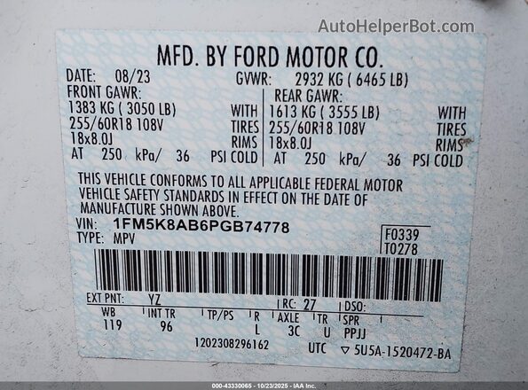 1FM5K8AB6PGB74778 2023 FORD POLICE INTERCEPTOR Black 