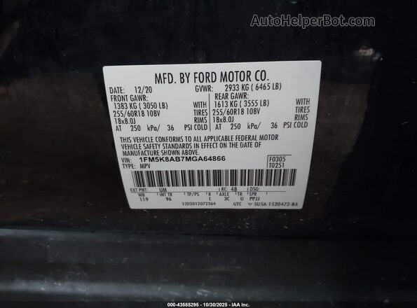 1FM5K8AB7MGA64866 2021 FORD POLICE INTERCEPTOR Black Vista del compartimento del motor