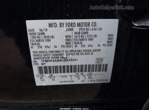 1FM5K8AB8LGA19241 2020 FORD POLICE INTERCEPTOR Black Widok komory silnika