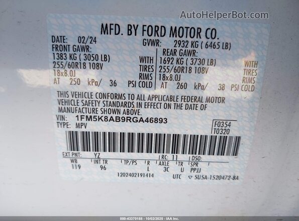 1FM5K8AB9RGA46893 2024 FORD POLICE INTERCEPTOR Red Widok komory silnika