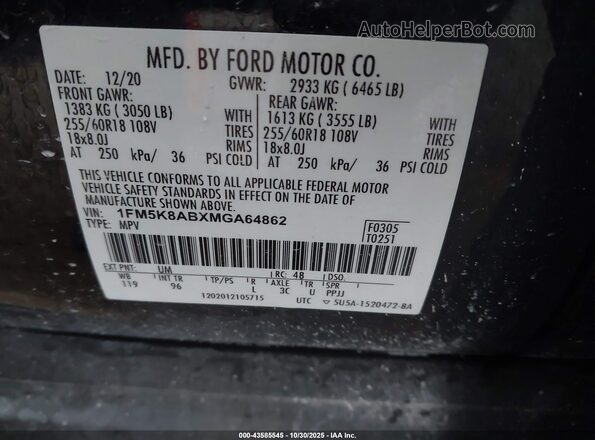 1FM5K8ABXMGA64862 2021 FORD POLICE INTERCEPTOR Black Շարժիչի բաժամունքի տեսք