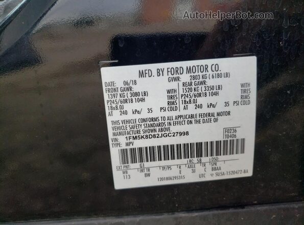 1FM5K8D82JGC27998 2018 FORD FORD EXPLORER Black Widok naklejki z numerem VIN