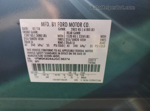 1FM5K8D84JGC38274 2018 FORD FORD EXPLORER Blue 